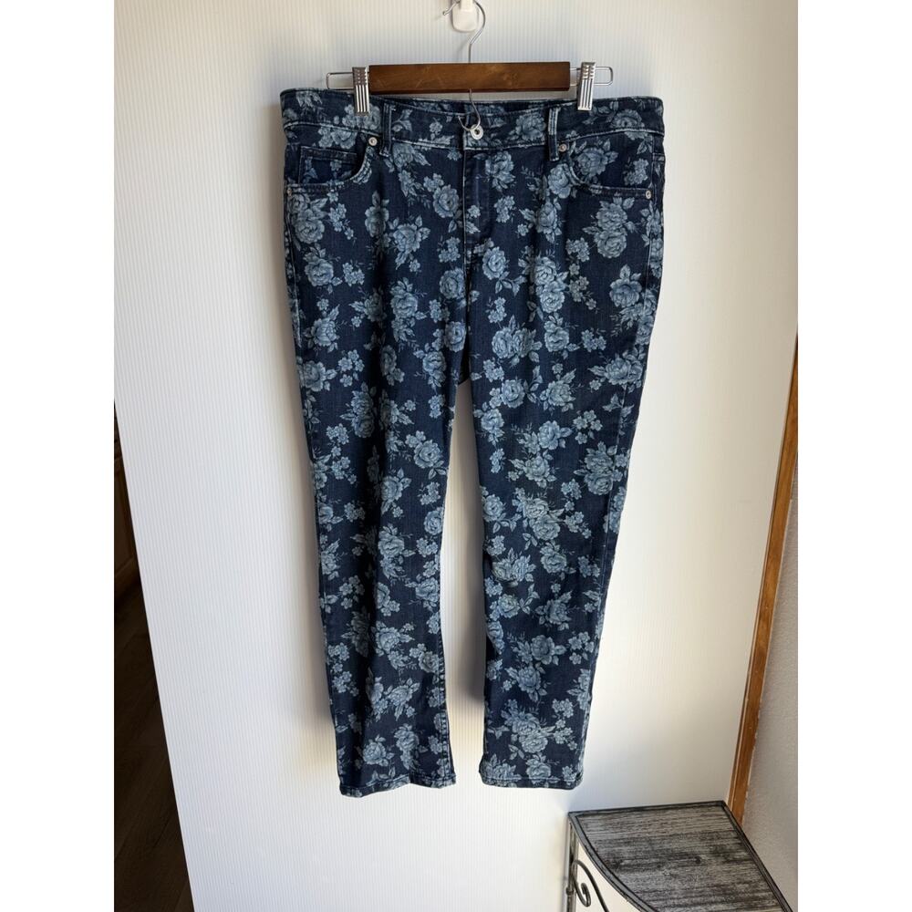 Liz Clairborn Blue flower demin pants Straight leg Cottagecore Sz 14